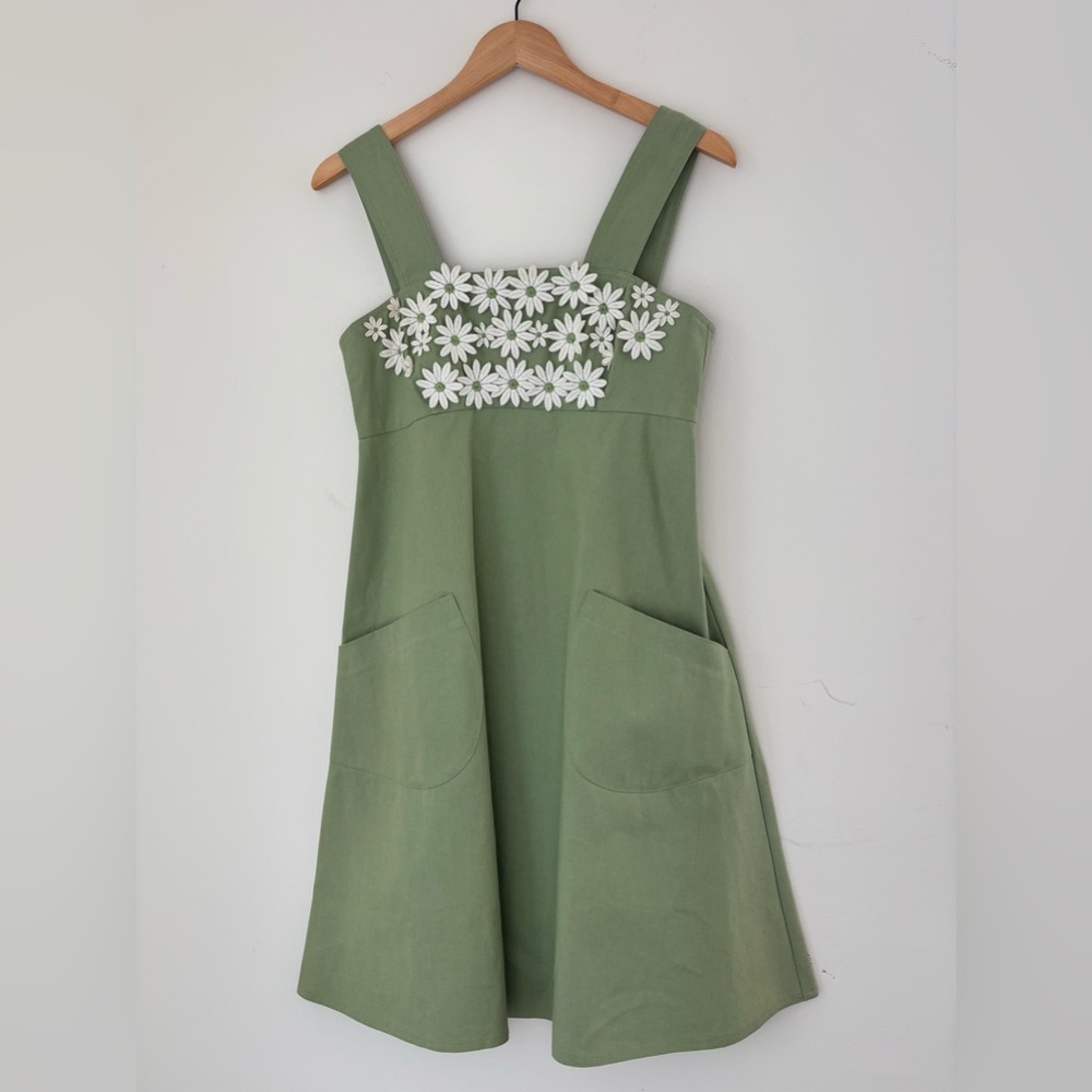 Vintage 00’s Lolita Lempicka Paris Green Daisy Appliqué Dress